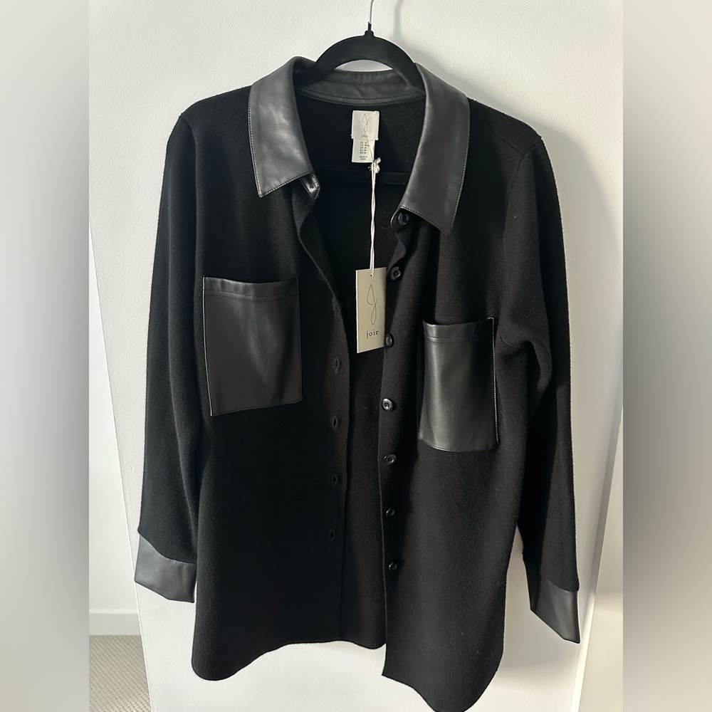 Joie Vegan Leather Trim Knit Sweater